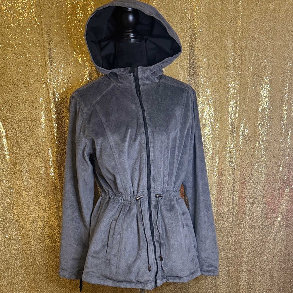 St. John's Bay Women's Reversible Gray/Black Utility Jacket with Hood